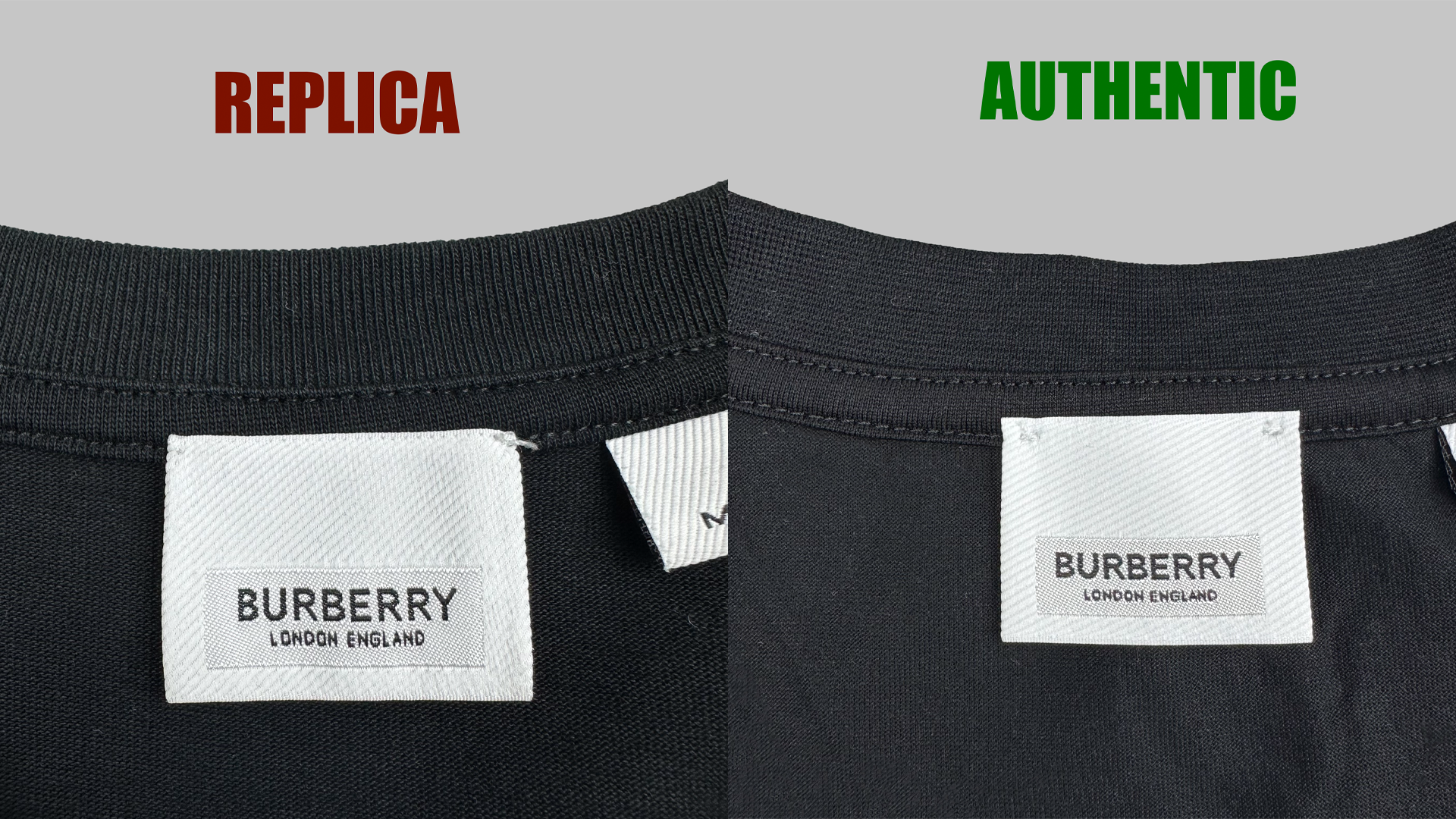 Authentic vs Replica Burberry neck label